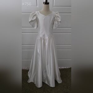 Girls Ivory Satin Wedding or Flower Girl Dress
